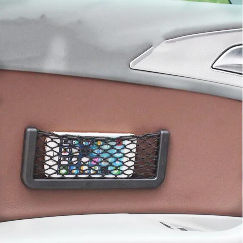 

1 pcs Universal black storage bag elastic flexible mesh car net bag mobile phone holder storage net bracket pocket storage box
