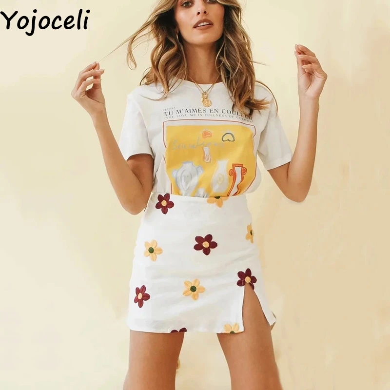 Элегантные юбки Yojoceli с разрезом и цветочной вышивкой Женская Сексуальная