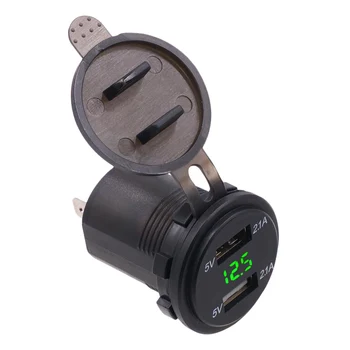 

Dual Socket Power Outlet W/ Digital Voltmeter 12-24V For Car