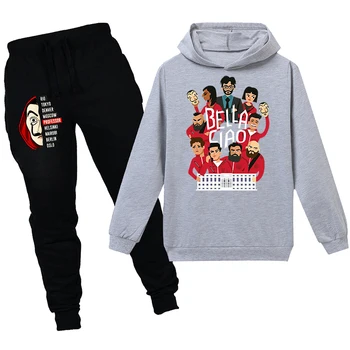 

2020 Money Heist Hoodies Style Autumn Long Pants + Sweatshirts Two Piece Sets Active Suit Stylish Girls Hooded Kid Boys Clothes