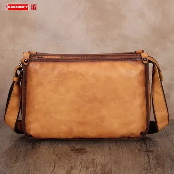 

Retro first layer cowhide Men's small bag handmade genuine leather men shoulder messenger bag male crossbody bags tide brand