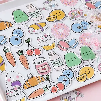 

45Pcs/pack Donut Carrot Milk Cherry Snacks Pattern Sticker DIY Scrapbook Album Decor Home Decoration Room Wall Art