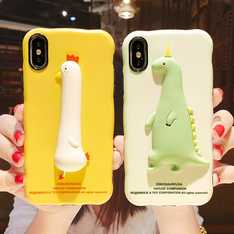 

Cute 3D Chicken Dinosaur Funny luggage Case For iPhone X XR XS Max Silicone Cover 3D Animal Soft shell TUP Glossy Phone Cases