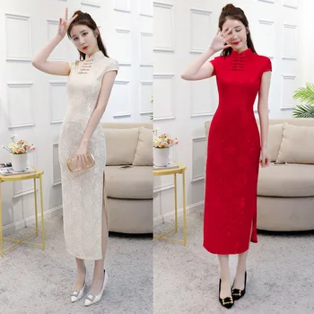 

Plus Size 3XL 2020 Chinese Women Lace Qipao Sexy Spilt Cheongsam Novelty Chinese Dress Elegant Lady Party Dress