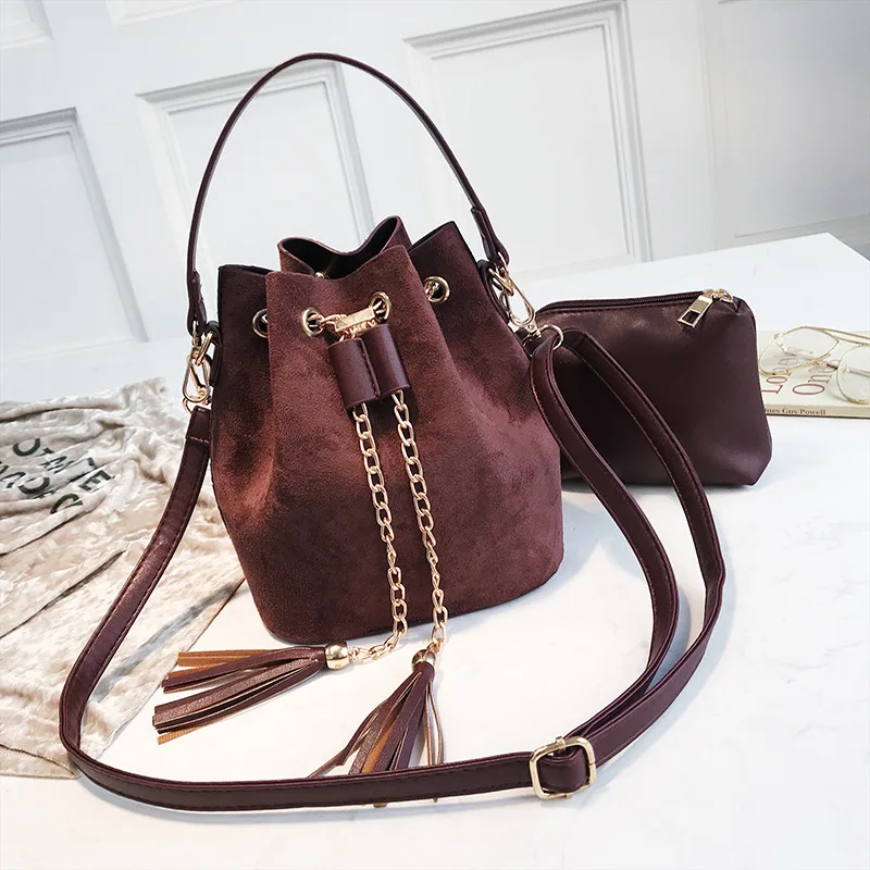 

Fashion Mini Messenger Bag Handbag Frosted Bucket Bag Storage Bag Small Tassel Pu Leather Ladies Shoulder Messenger Bag Bolsos