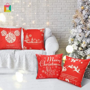 

4PCS/SET Christmas Red Gold Cotton Linen Pillowcase Elk Santa Pillow Sofa Cushion Cozy