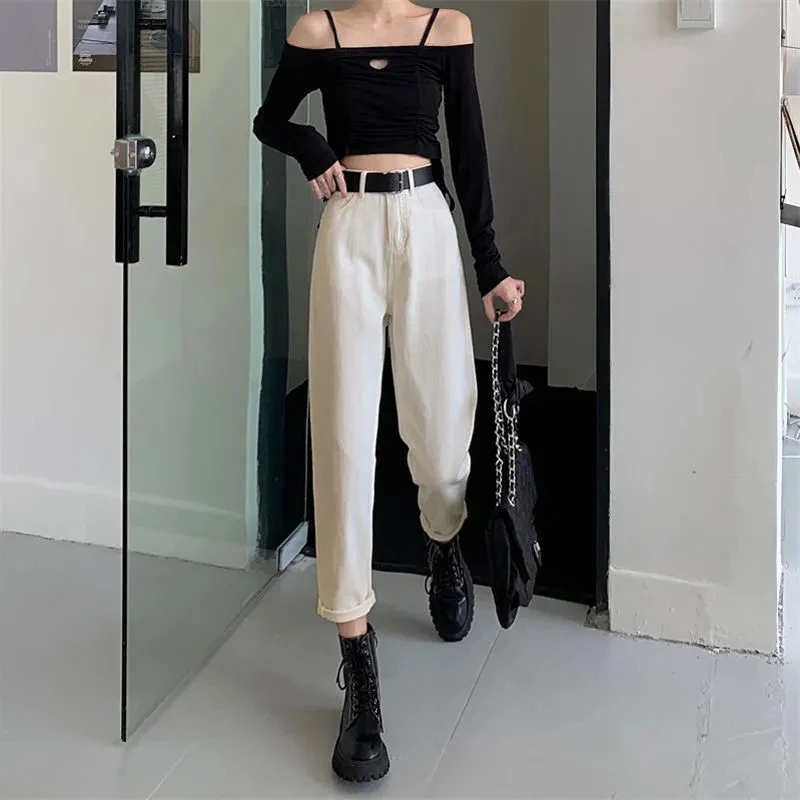 Chic Straight Leg Jeans Women New Loose High Waist Harem Pants Korean Fashion Baggy Denim Cropped Trousers Oversized Female