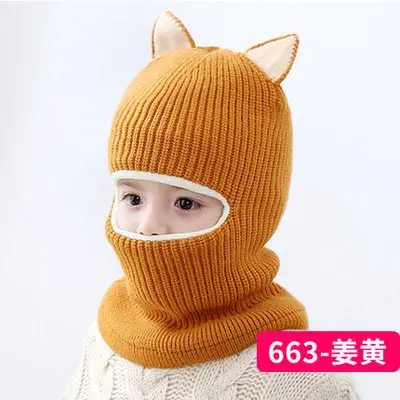 Yellow Ear Детская шапочка, вязаная шерстяная шапка для девочек, зимняя теплая шапка с меховым помпоном, Мягкая Милая шапочка, вязаная крючком Лыжная шапка, От 2 до 5 лет - Цвет: Yellow Ear