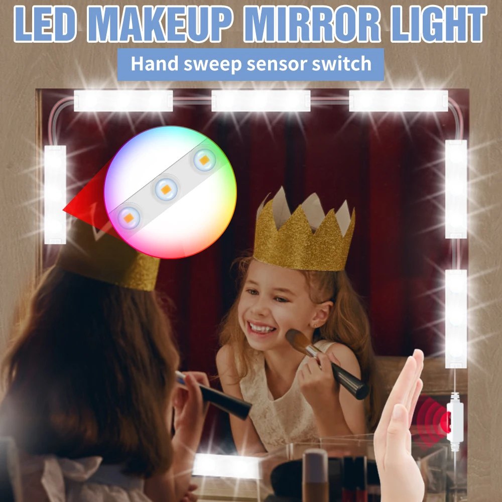 

12V USB Vanity Mirror Light LED Hand Sweep Dimming Makeup Table Mirror Lamp LED Hollywood Room Dressing Table Cosmetic Bombollas