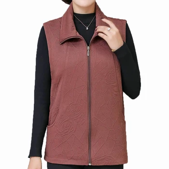 

Women Casual Vest Autumn Spring Red Green Dark Purple Jacquard Waistcoat Woman Casual Zipper Front Turn Down Collar Gilet 2019
