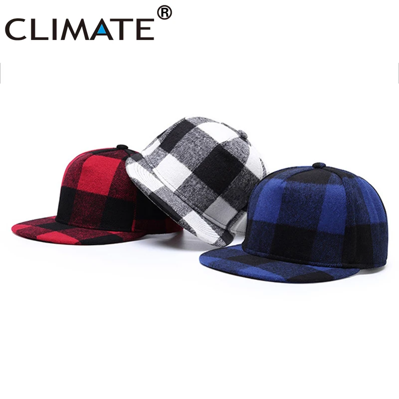 

CLIMATE Warm Plaid Snapback Cap Winter Warm Fashion Wool Cap Checks No Logo Hat Caps Classic Checks Cap Hat for Men Women