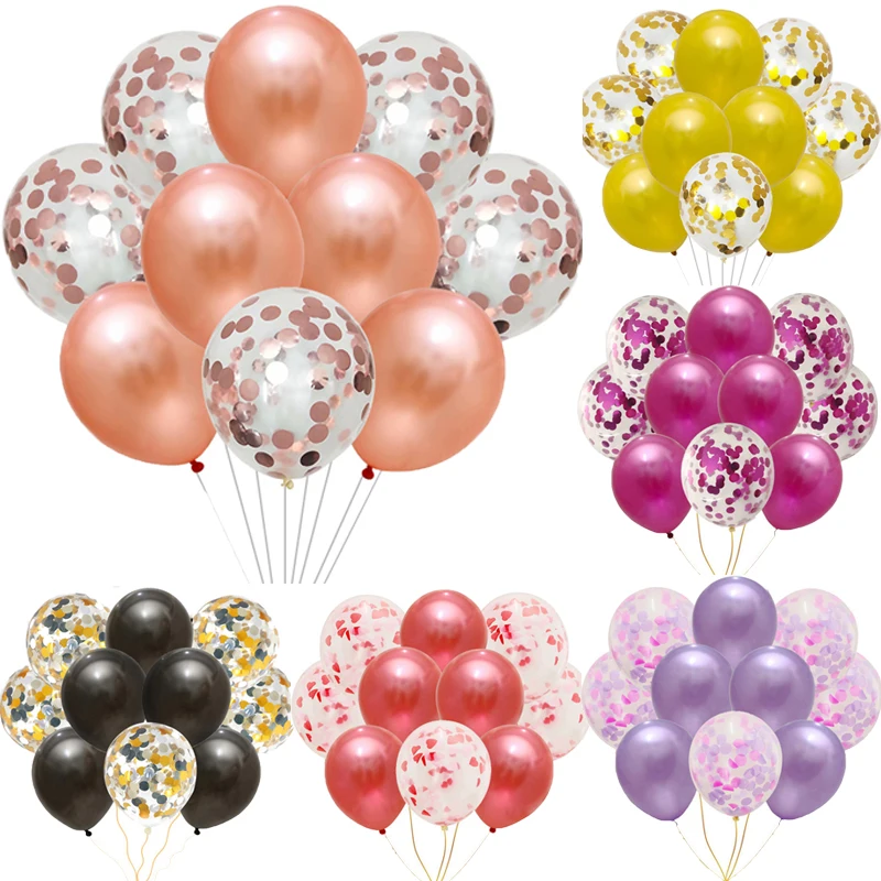 

10pcs/lot 12inch Latex Balloons And Colored Confetti Birthday Party Decorations Mix Rose gold Wedding Helium baby shower Balloon