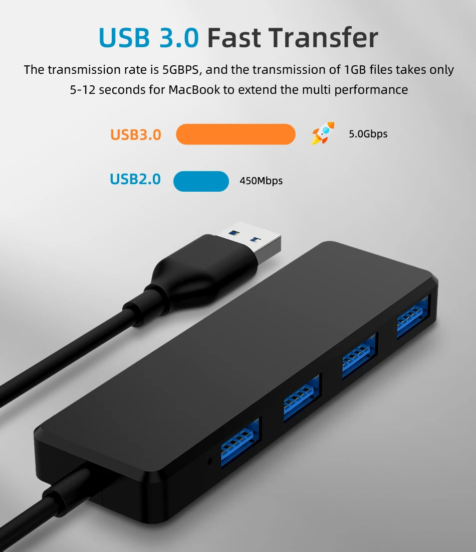 USB 3,0 концентратор Мульти USB разветвитель 4 порта расширитель несколько USB 3 Hab с питанием адаптер со светодиодным индикатором USB3.0 концентратор с переключателем для ПК