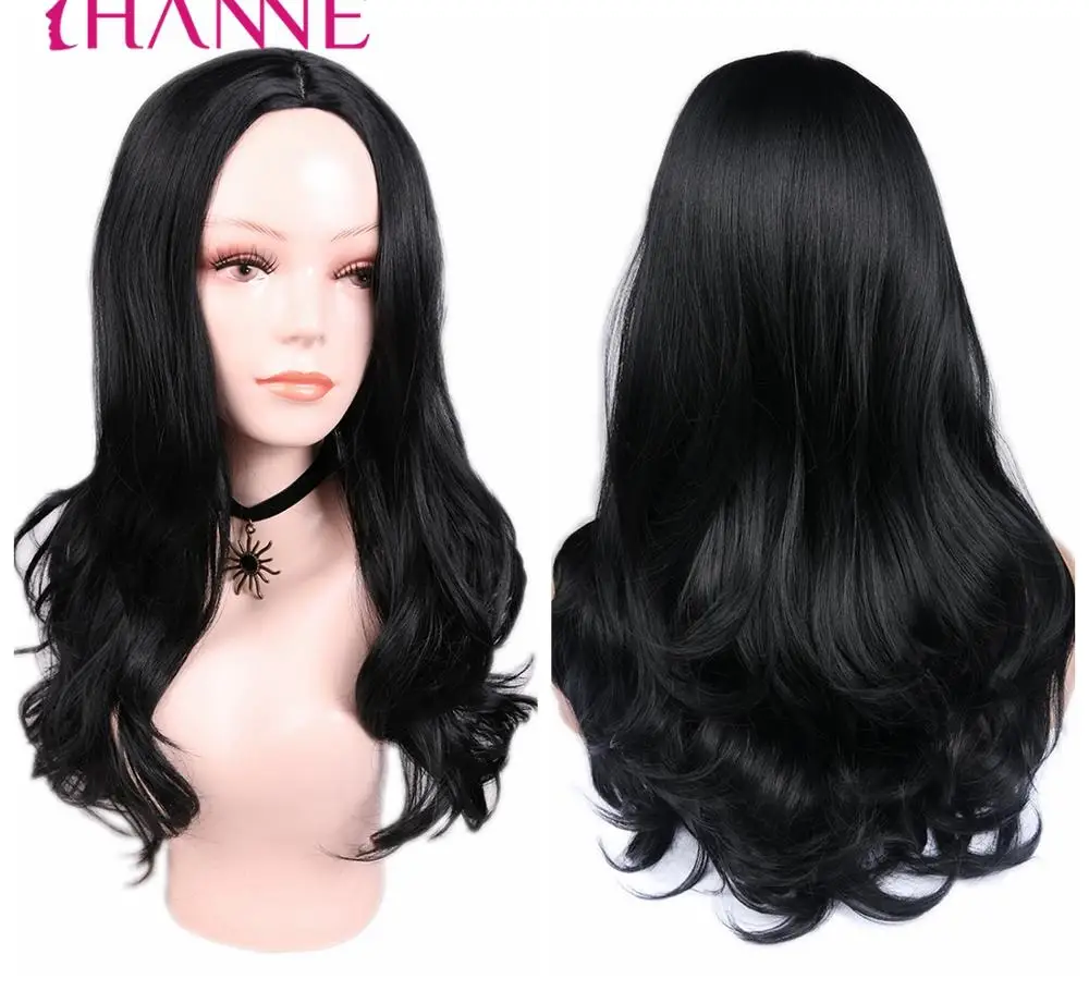 HANNE длинные натуральные черные/коричневые/розовые синтетические парики термостойкие волокна волнистые парики для черных или белых женщин