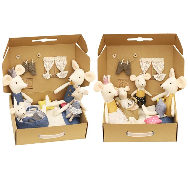 Plush dolls Stuffed Animal Cartoon Kids Toys for Girls Baby Birthday Christmas Gift mouse family dollhouse 2