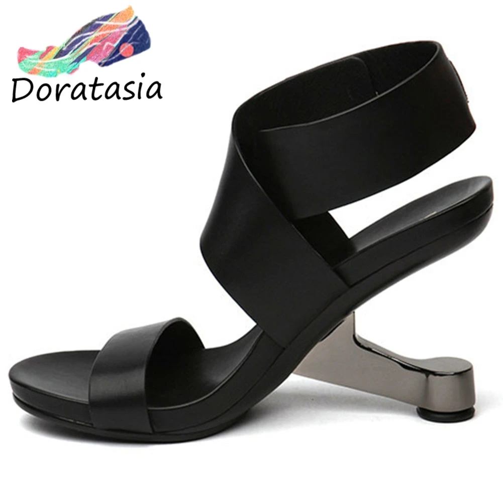 

DORATASIA Genuine Leather Women Back Strap Mixed Color Style Strange Designer Fashion Shoes Casual Sandals Women Sandals