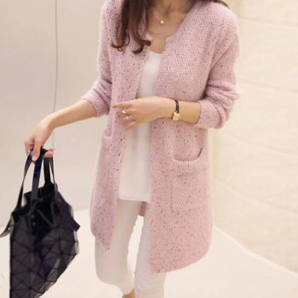 

2020 Women Sweater Japan And South Korea Spring Autumn Cardigan Mohair Pocket Long Knit Cardigan Sweater Thin Thick Outwear