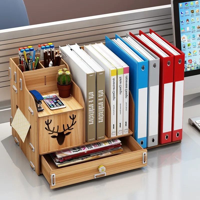 

File Rack Multilayer Office Storage Box Wood Book Shelf A4 Folder Storage Box Office Desk Surface Panel File