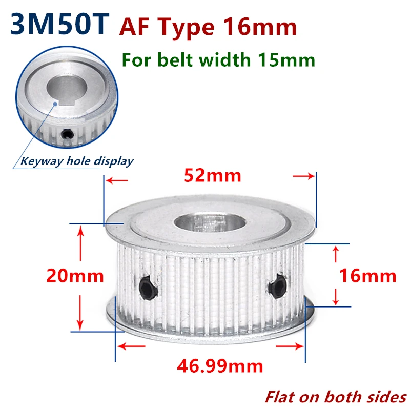 3M50T Synchronous Wheel Timing Belt Pulley Gear Bore 6-20mm For 15mm Width Belt