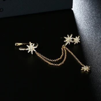 

1pc Solid 925 Sterling Silver Eight Pointed Star Chain Clip Earrings Link Stud Earrings for Women Dubai Party Jewelry