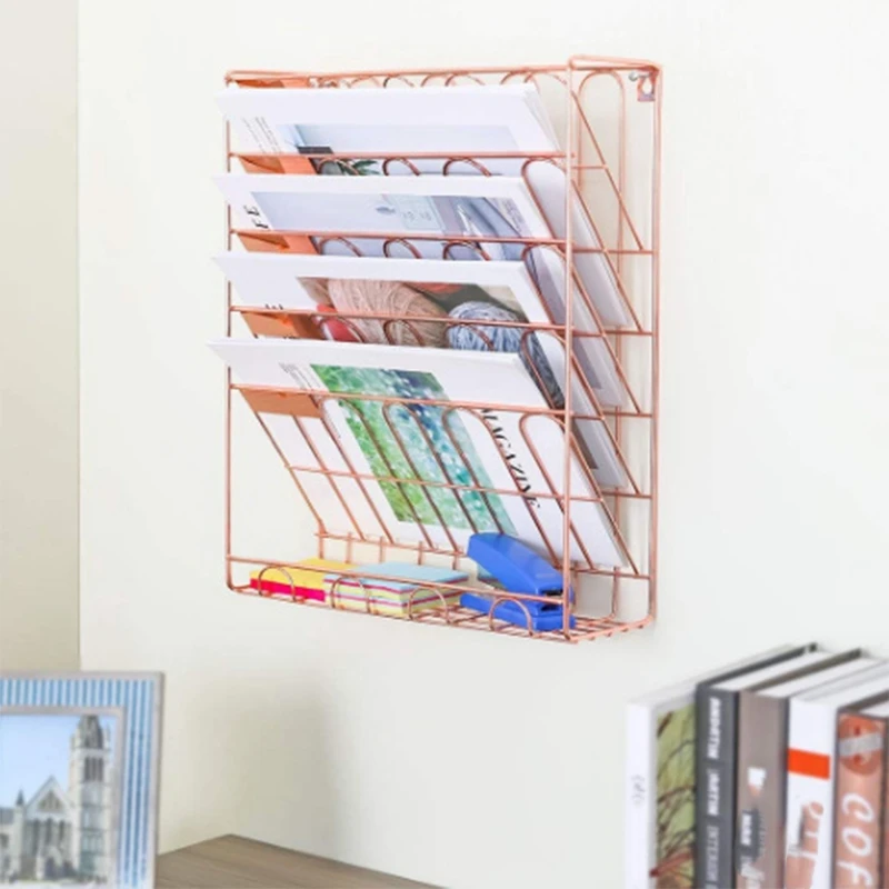European Simple Rose Gold Iron Bookshelf Desktop Books Magazine Storage Rack Creative Folder |