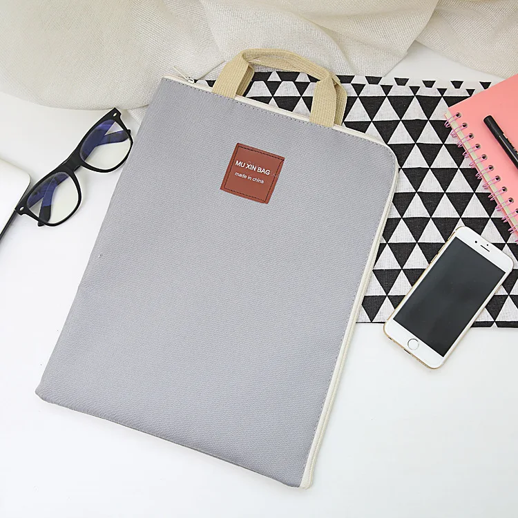 A4 папка холщевый мешок для хранения модная молния многофункциональный информационный пакет компьютерный портфель - Цвет: Grey