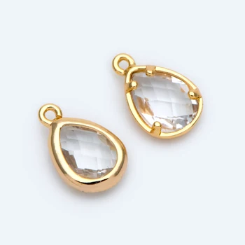 

10pcs Clear Glass Teardrop Charms 7x11mm, 18K Gold Plated Brass, Water Drop Pendants For Jewelry Making Findings DIY (GB-1414-1)