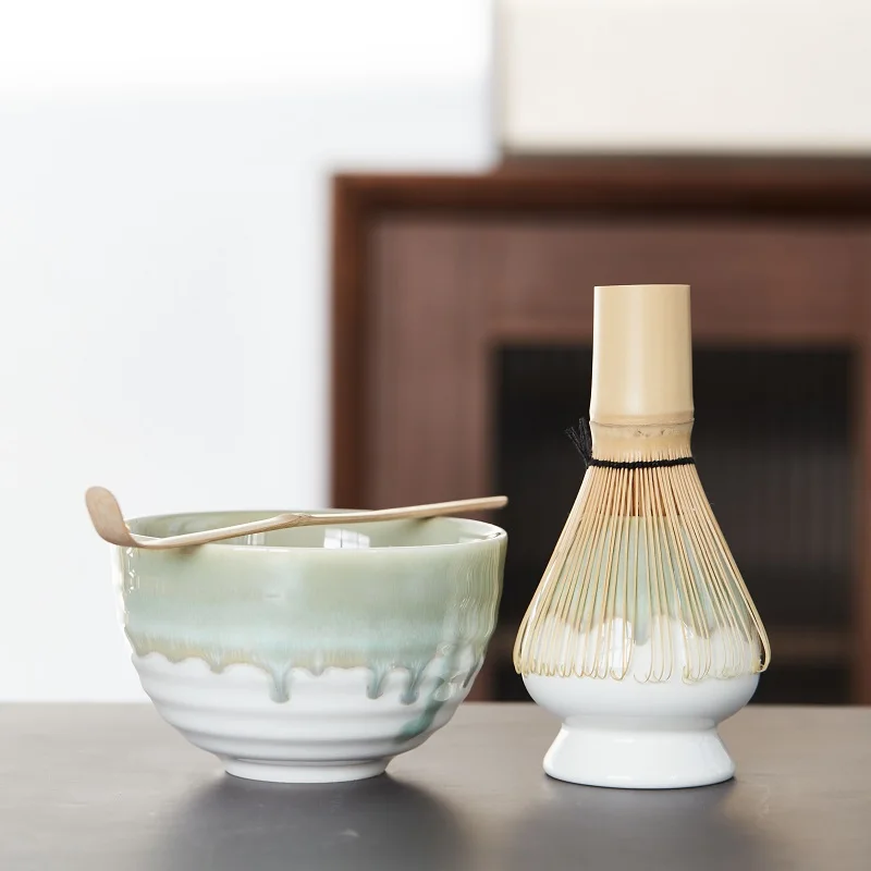 Matcha Tea Set Tea Set 1-4pc japanese tea set bamboo matcha whisk scoop ceremic Matcha Bowl Whisk Holder matcha tea sets