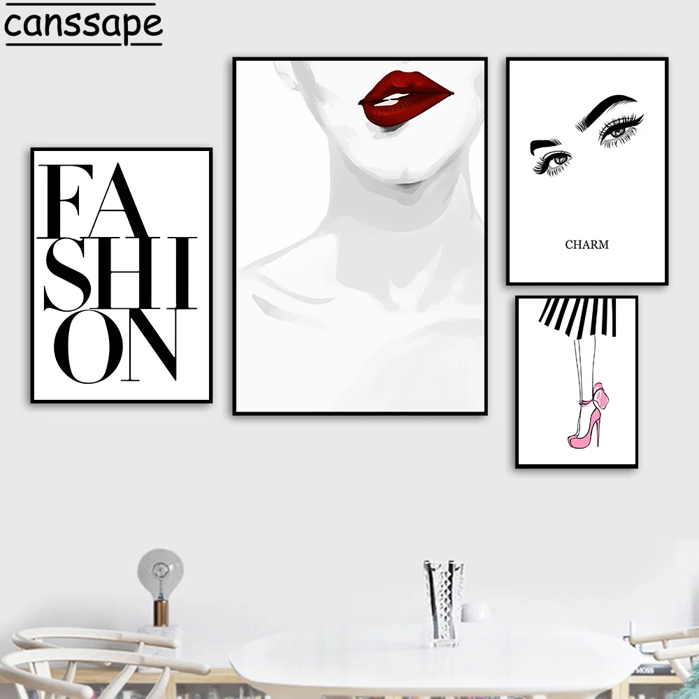 Fashion Poster Print Sexy Lady Canvas Painting Red Lips Posters and Prints Vogue Wall Picture Beauty Salon Girls Room Decoration | Дом и сад