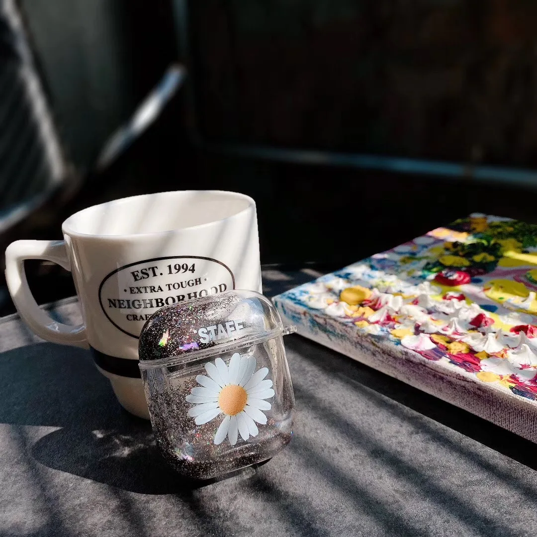 Роскошная Беспроводная bluetooth-гарнитура G dragon peaceminusone x Fragment Daisy для Apple Airpods 1 2, крышка с жидким зыбучим песком