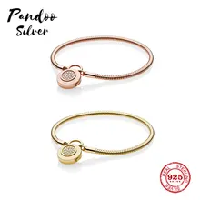 Мода Шарм серебро 925 копировальный браслет, регулируемый браслет с шармами цепи безопасности Сделай Сам браслет из бусин женский ювелирный подарок с логотипом