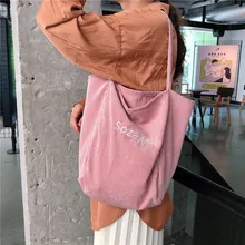 Винтажная Вельветовая женская сумка на одно плечо для студентов и девушек, Повседневная Складная многоразовая сумка для покупок, женская сумка