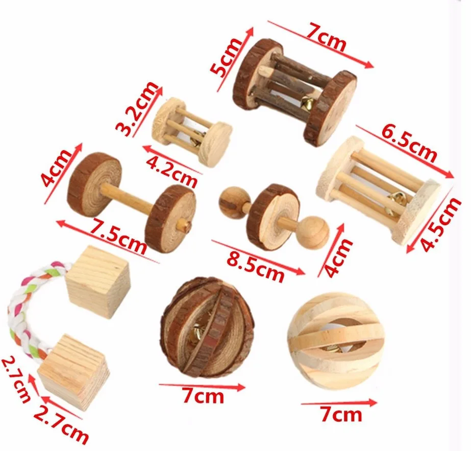 Милый натуральные деревянные игрушки кролики аксессуары гантелями деревянная игрушка "шар" ролик жевать для свинок крыса для небольшого животного, питомца поставки