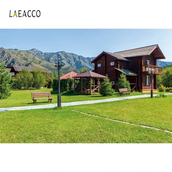 

Laeacco Spring Landscape Western Cowboy Village Mountains Grassland Photography Backdrops Photographic Backgrounds Photo Studio