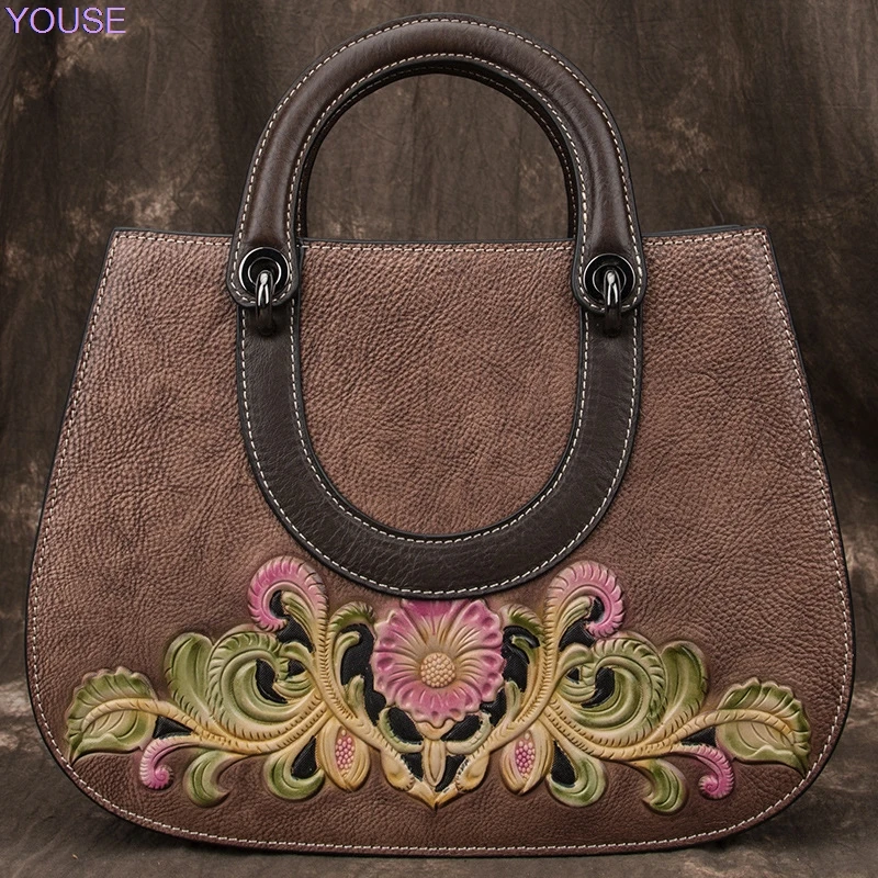 

Genuine Leather women Bag Retro Handbag Full-grain Leather Rub Color Leather Bag Large Capacity Casual Shoulder Bag