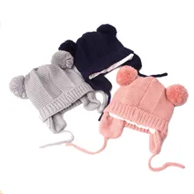 Милый Дети девочка и мальчик ребёнок Младенец Зима теплая крючком помпоном вязаный шерстяной Хемминг теплая шапочка, Кепки детская шапка детская