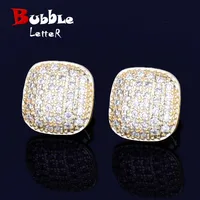 10MM Square Men Women Stud Earring Gold Color Full Cubic Zircon Screw Back Earrings Hip Hop Jewelry for Gift 1