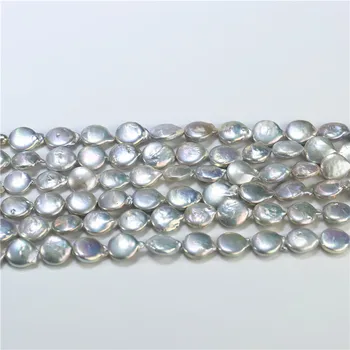 

Natural 12-13mm silver gray coin pearl strands loose beads women lady jewelry DIY