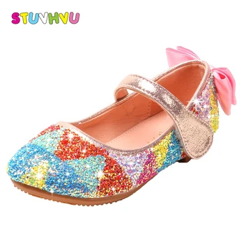 

Kids Shoes Girls Princess Shoes Children Colorful Glitter Leather Diamonds Sequin Party Wedding Dance Girls Shoes Pink Silver