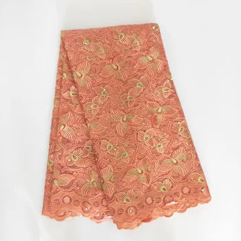

Orange 2020 High quality French mesh Lace Fabric With Stone African Net Tulle Lace Fabric For Wedding Party Dress 5Yards