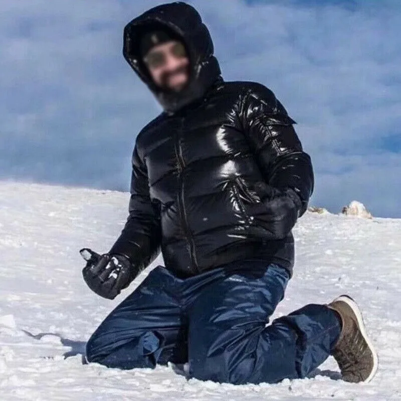 shiny puffer jacket with hood