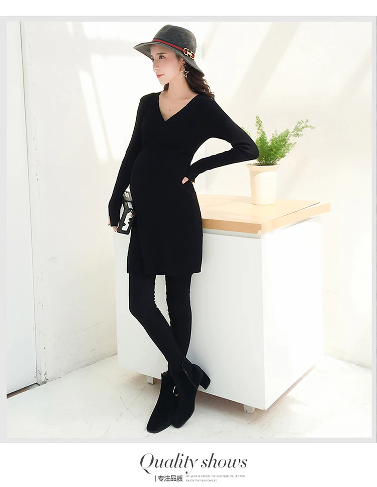 New maternity dress autumn and winter long base pregnant women sweater knit pregnant dress Korean fashion maternity dress