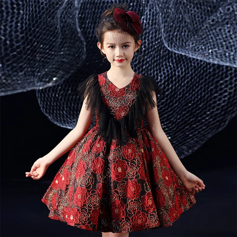 as pic short dress Элегантное однотонное платье принцессы с цветами для маленьких девочек на свадьбу, день рождения, вечеринку, выпускной вечер, Детские вечерние костюмы, платья - Цвет: as pic short dress