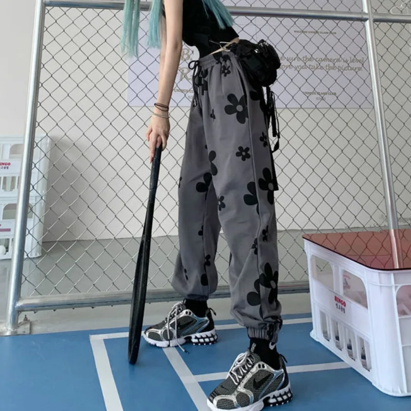 Women Streetwear Trousers Sweat-Pants Print Joggers HOUZHOU High-Waist Hip-Hop Loose