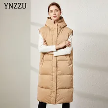 2021 autumn winter new knee down thickened vest women's Korean loose hooded long sleeveless vest waistcoat fashion YNZZU 1O124