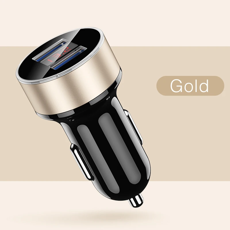 Двойной зарядное устройство USB YKZ светодиодный дисплей 3.1A Быстрая зарядка зарядное устройство универсальное автомобильное зарядное устройство для телефона iPhone Xiaomi Мобильные телефоны Samsung - Тип штекера: Gold