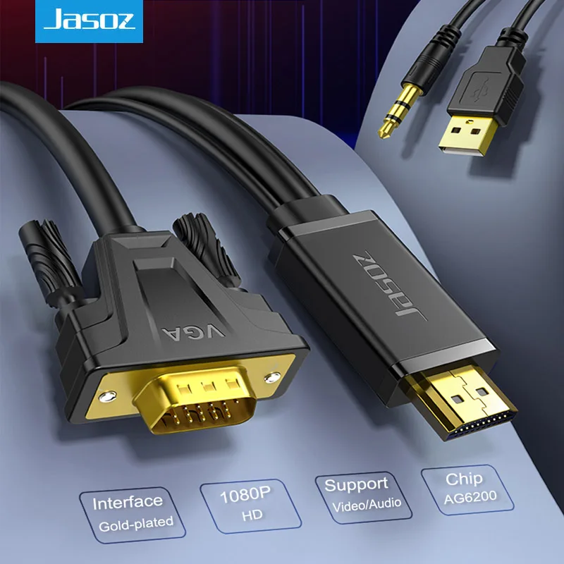 Кабель-переходник Jasoz HDMI/VGA кабель Папа-папа 3 5 мм аудио-и видеоадаптер full HD 1080P для