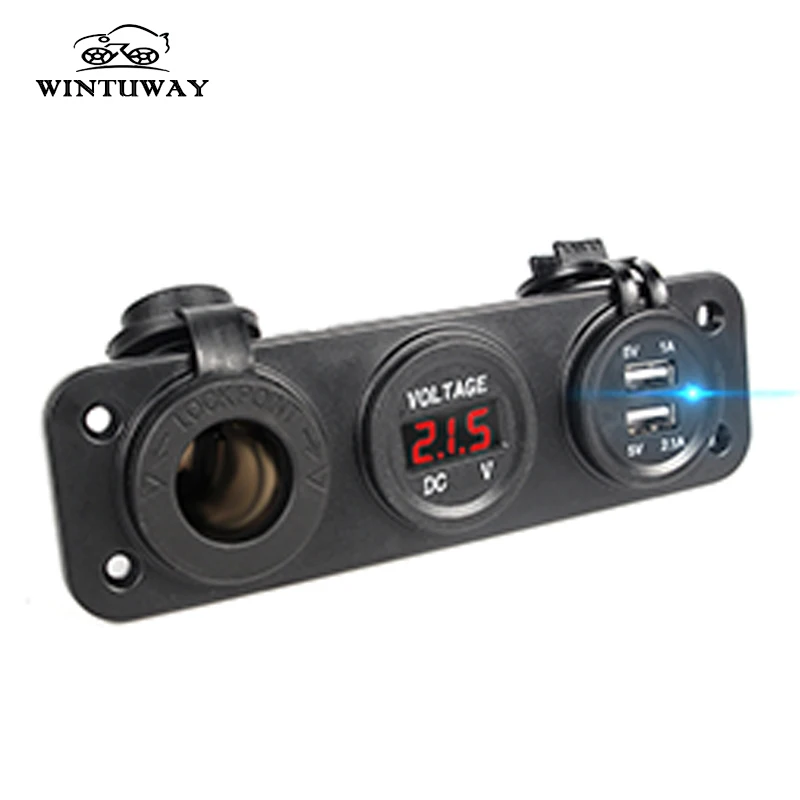 

3-in-1 1A 2.1A Dual USB Charger Adapter Plug LED Digital Voltage Meter Voltmeter Monitor + Cigarette Lighter Socket Port 12V 24V