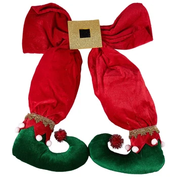 

Elf Foot Hanging Christmas Tree Bow Elf Boots Pendant Hotel Atmosphere Layout for New Year Party Scenes Arrangement-Red & Green