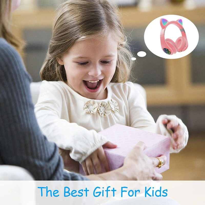 Wireless Bluetooth Kids Headphones Cat Ear Bluetooth LED Light Up Wireless headset Over Ear With Microphone for kids toys gift
